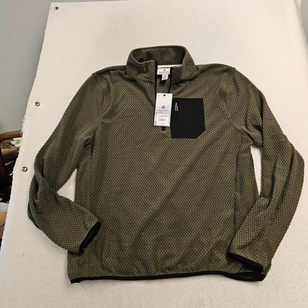 Rainforest Mens Olive Night Quarter Zip Fleece Jacket RF02B30108 Size S NWT